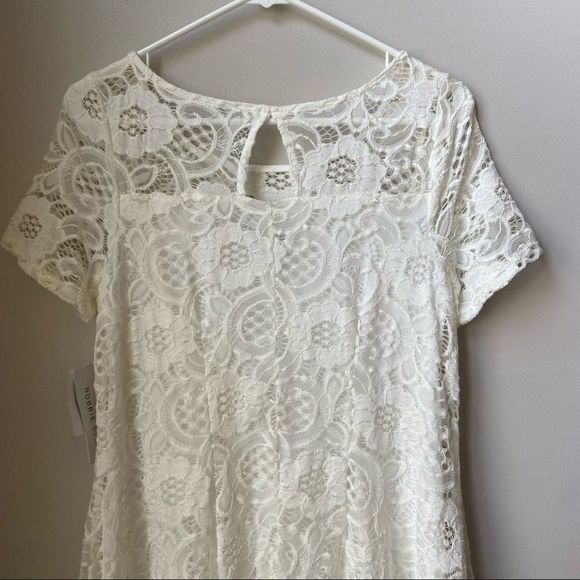 Robbie Bee Cream Lacey Short Sleeve Midi Dress - Picture 6 of 12